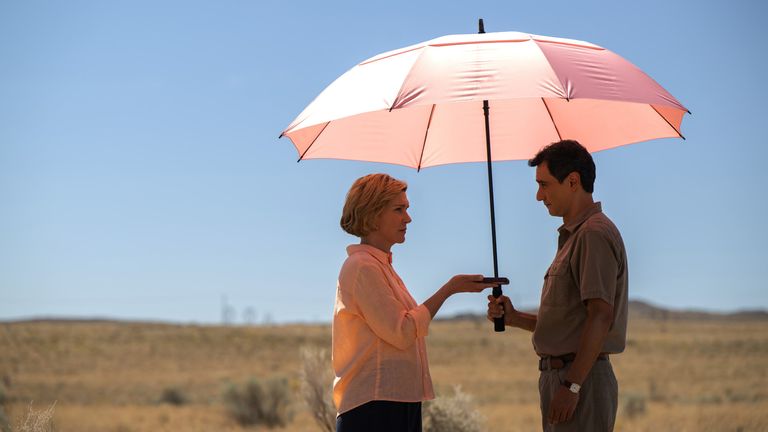 Rhea Seehorn and Carlos Manuel Vesga in Pluribus. Pic: Apple TV