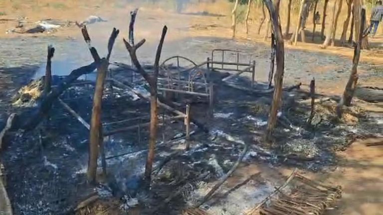 Charred debris following a drone strike on a market in South Kordofan