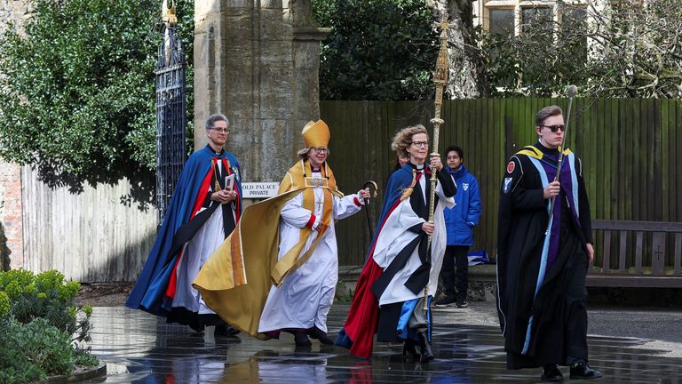 Sarah Mullally and clergy members arriving at the service. Pic: Reuters