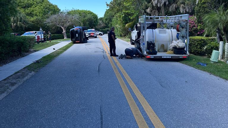 Skid marks seen on the road after Woods' latest accident. Pic: Martin County Sheriff's Office via AP