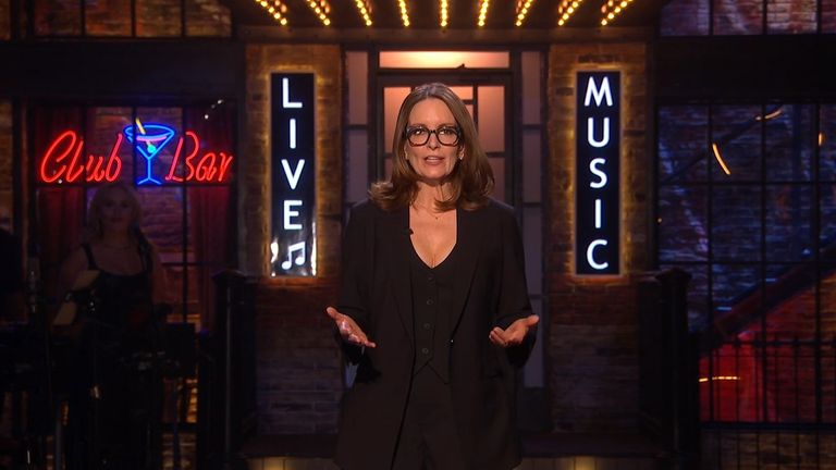 Tina Fey hosted the first episode of Saturday Night Live UK. Pic: Sky