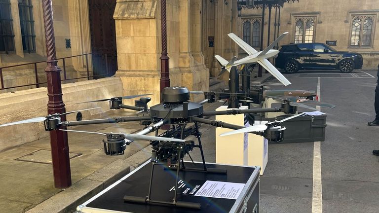 Ukrainian drones were displayed outside parliament