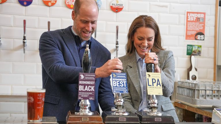 The pair also poured pints during a visit to the Southwark Brewing Company. Pic: PA