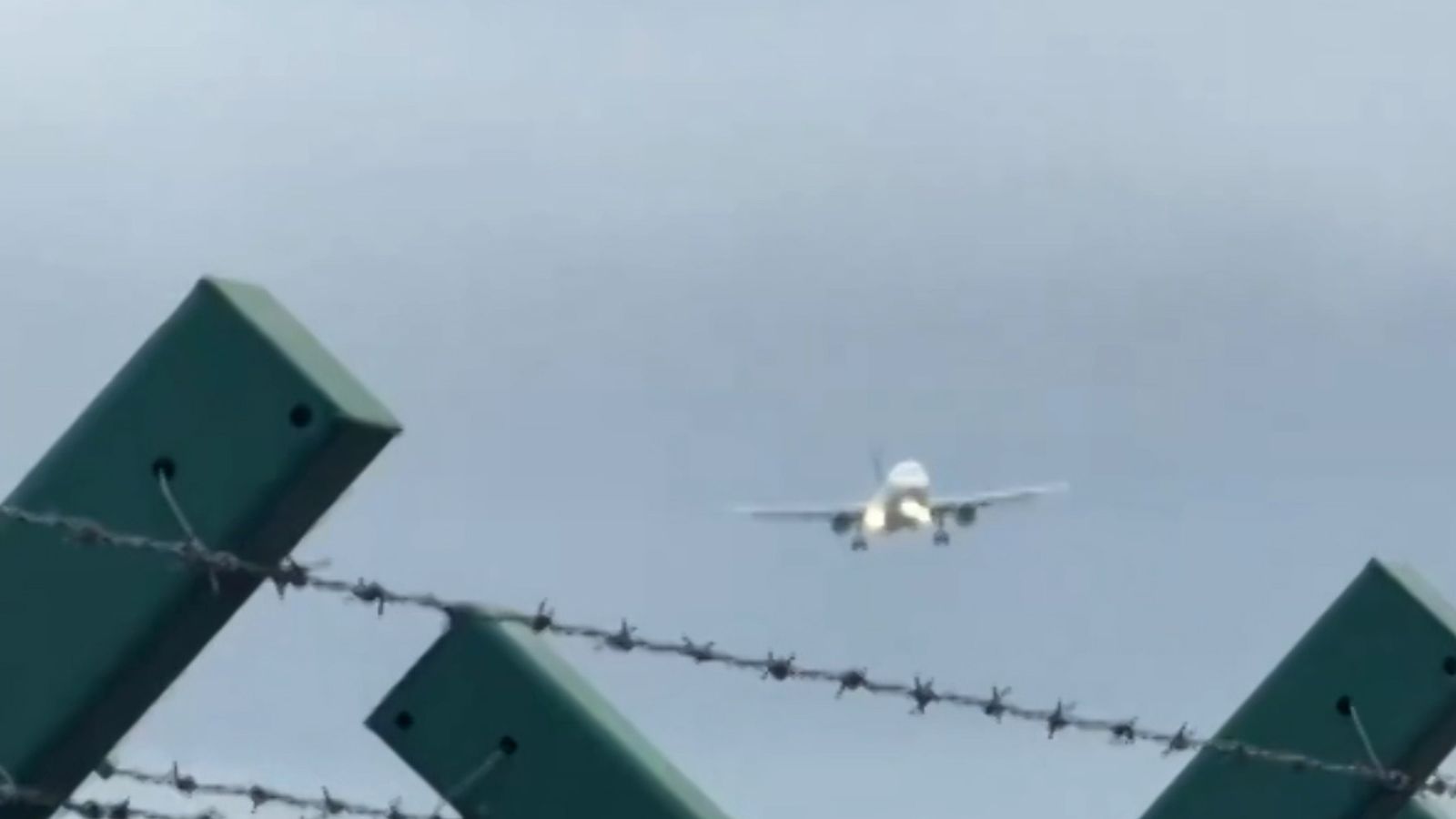 Storm Dave: Plane nears runway sideways in strong gusts