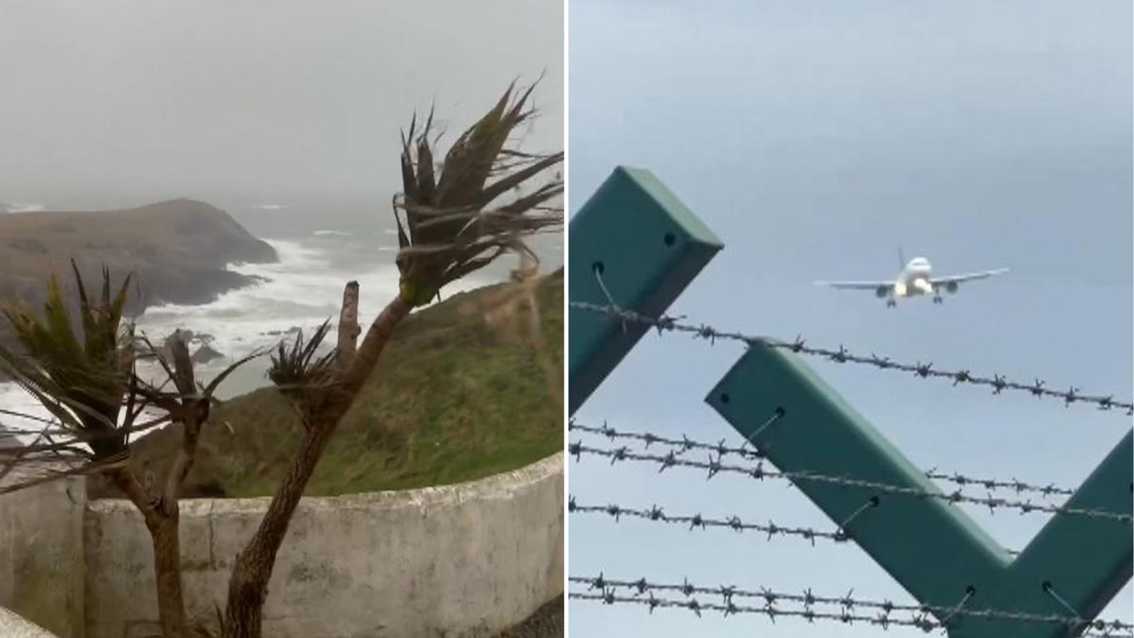 UK weather: Battered coasts, wobbly planes and closed roads as Storm Dave sweeps through