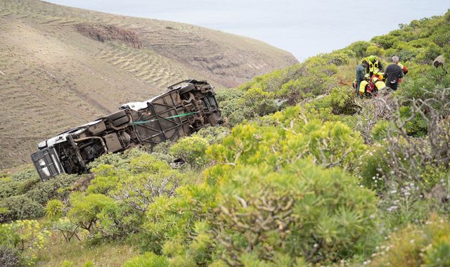 One dead and dozens injured after bus carrying British tourists crashes in Canary Islands