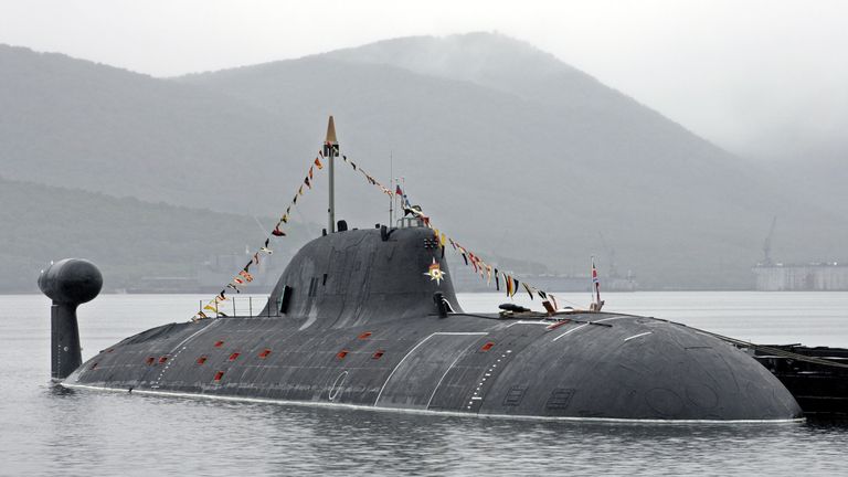  A Soviet-built Akula class nuclear submarine is moored at a harbour.File pic: 