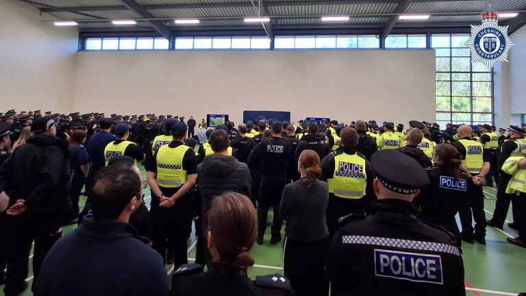 Officers are briefed ahead of the raids. Pic: Cheshire Constabulary