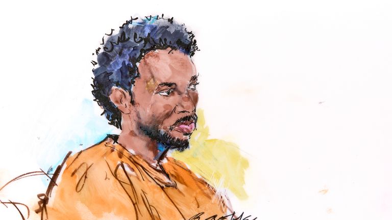 Courtroom sketch of D4vd on Thursday. Pic: AP