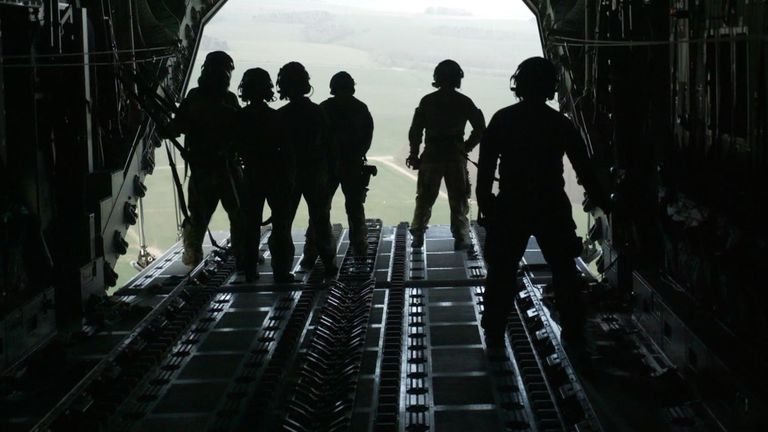 Paratroopers preparing to jump during one of the training exercises