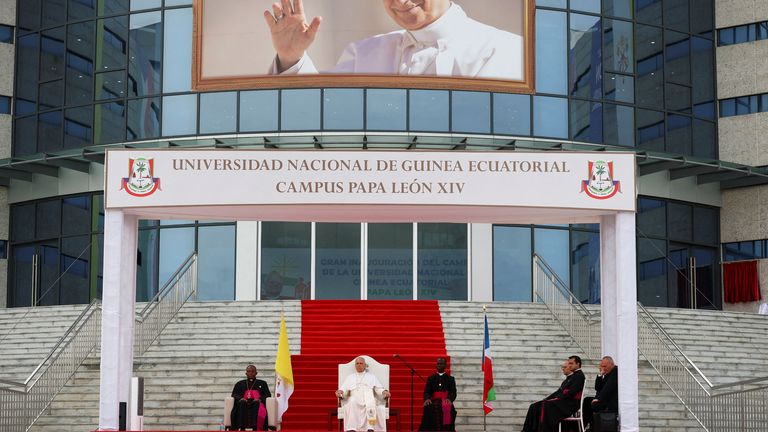 The Pope was at an event at the national university in Malabo. Pic: Reuters