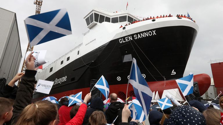 The MV Glen Sannox in 2017 - with its painted on windows. Pic: PA
