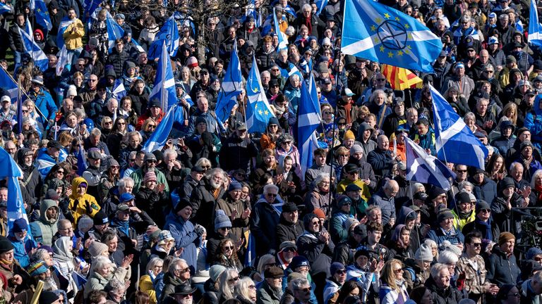 Scottish independence supporters during a Believe in Scotland rally in March. Pic: PA
