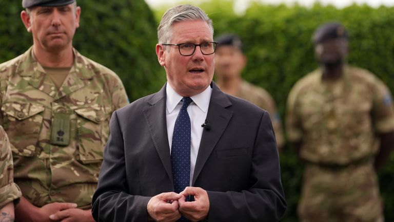 Sir Keir Starmer speaking to British and Saudi troops during his visit to the Gulf. Pic: PA