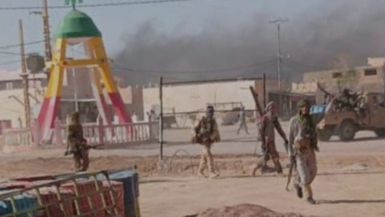 Militants in Kidal, northern Mali, on Saturday. Pic: Front of Azawad Liberation/AP
