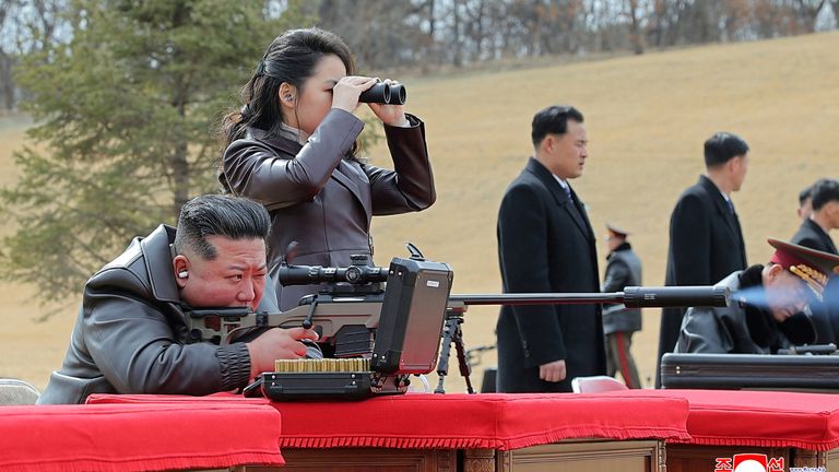Kim Jong Un and daughter Kim Ju Ae. Pic: Reuters