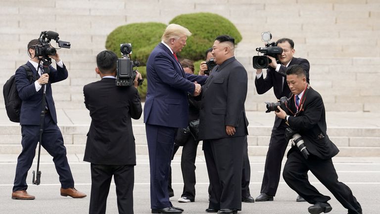 Donald Trump has expressed an interest in meeting with Mr Kim, which would echo their historic 2019 meeting. Pic: Reuters