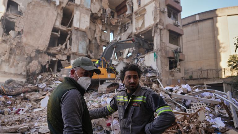 Buildings destroyed in a strike in central Beirut. Photo: AP/Hassan Ammar