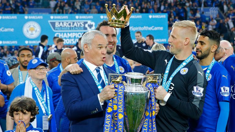 Foxes boss Claudio Ranieri holds the Premier League trophy in 2016. Pic: Reuters