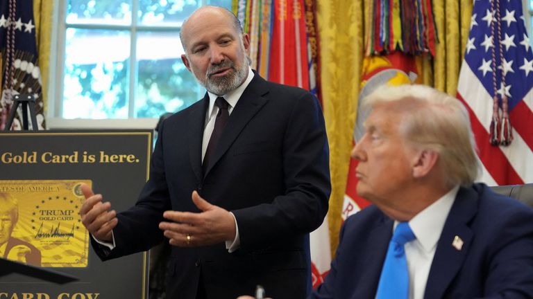 Commerce Secretary speaking at the launch of the 'gold card'. Pic: Reuters