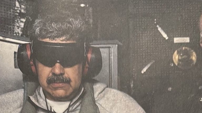 Maduro aboard a US ship following his capture. Pic: Reuters