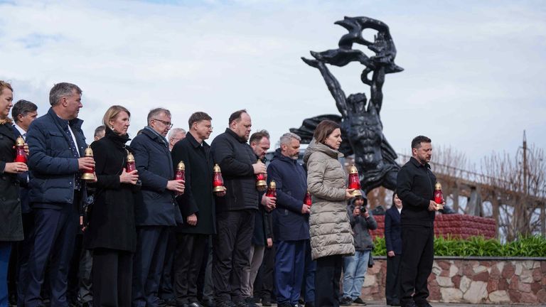 Moldova and Ukraine's presidents on Sunday marking the 40th anniversary of Chernobyl. Pic: AP