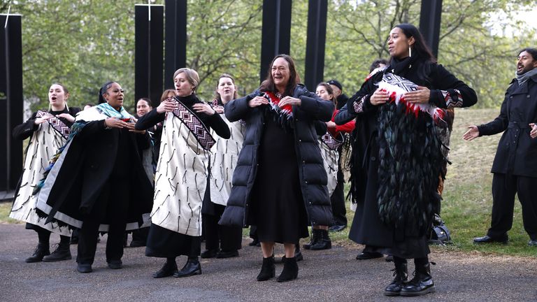 Members of the Ngati Ranana Maori Club London perform at Anzac Day service at Hyde Park Corner. Pic: PA