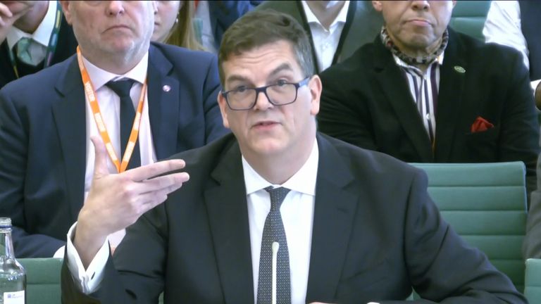 Sir Olly Robbins appearing before the Foreign Affairs Committee.
Pic: PA
