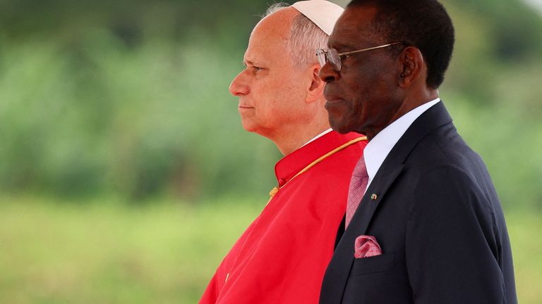 The country's leader - the world's longest-serving president - welcomed the Pope. Pic: Reuters