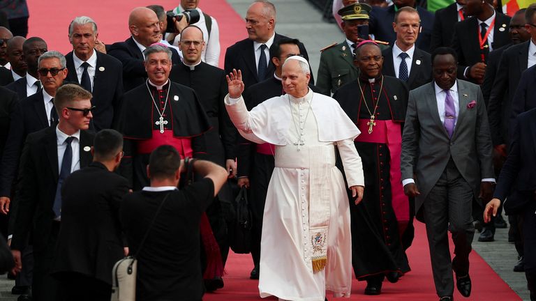 The Pope is in the small West African nation for two days. Pic: Reuters