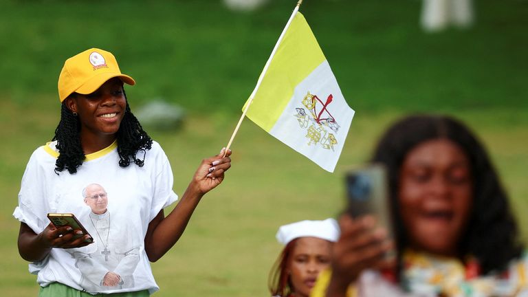 Well-wishers in the predominately Catholic country turned out to see Leo. Pic: Reuters