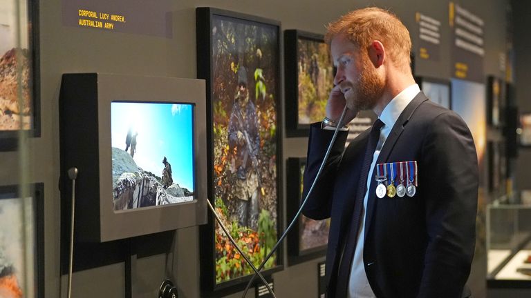 Harry was given a tour of a gallery at the Australian War Memorial in Canberra. Pic: PA