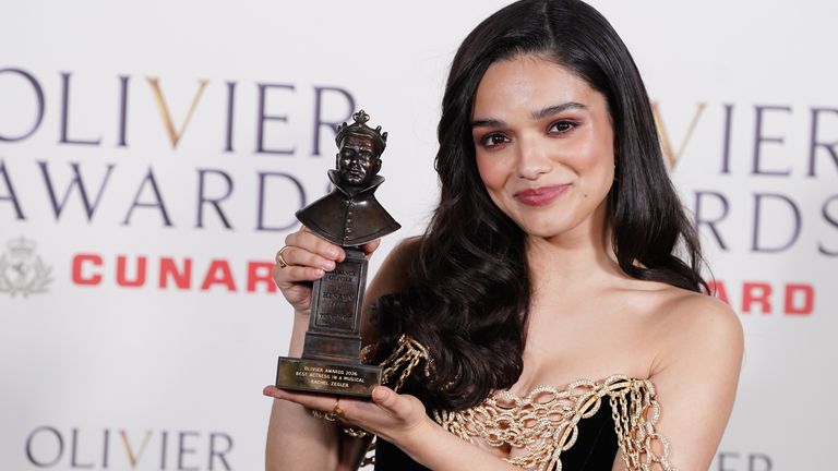 US star Rachel Zegler was named best actress in a musical for her performance in Evita. Pic: Ian West/ PA