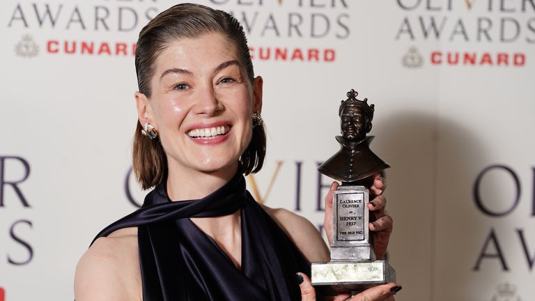 Rosamund Pike was named best actress for her performance in Inter Alia. Pic: Ian West/ PA