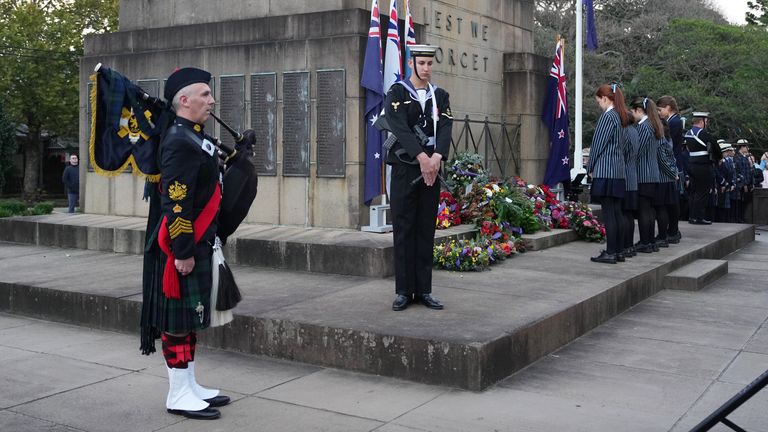 Wreaths are laid at the North Sydney War Memorial in Sydney. Pic: AP