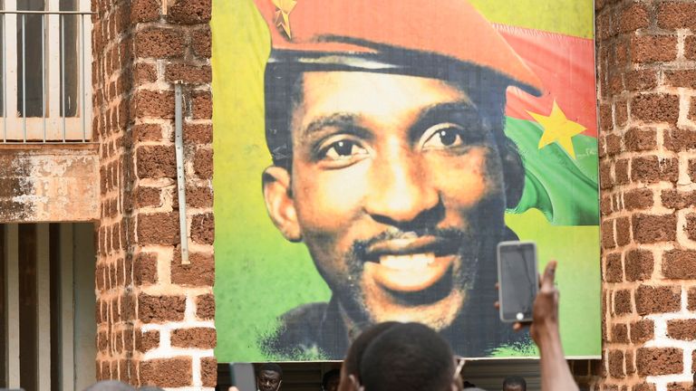 A portrait of Sankara at a memorial site for the former president. Pic: Reuters