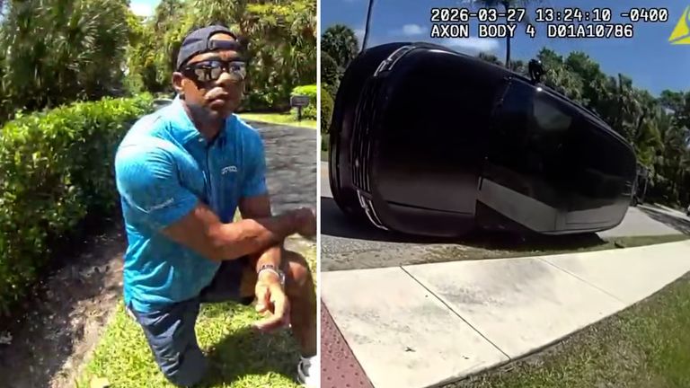 The golf star can be heard saying 'Looked down at my phone and all of a sudden, boom'.