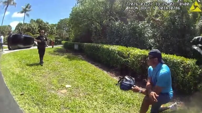 Bodycam footage shows moments after Tiger Woods' crash. Pic: Martin County Sheriff's Office