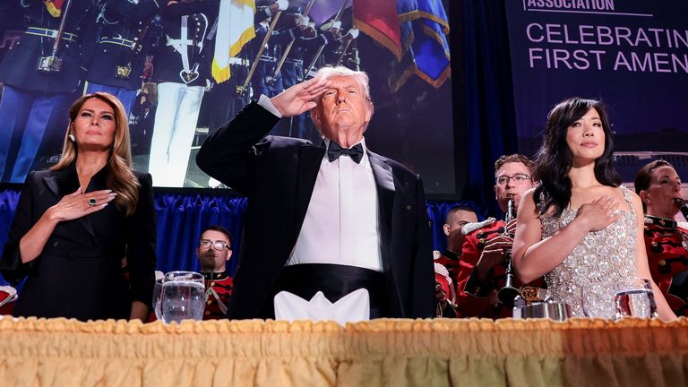 President Trump, Melania and CBS News senior White House correspondent Weijia Jiang before the shooting. Pic: Reuters/Jonathan Ernst