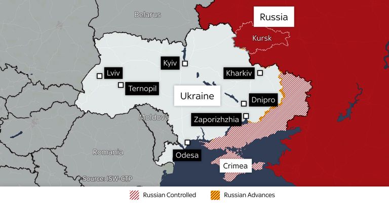 Ukrainian and Russian-controlled areas on Saturday
