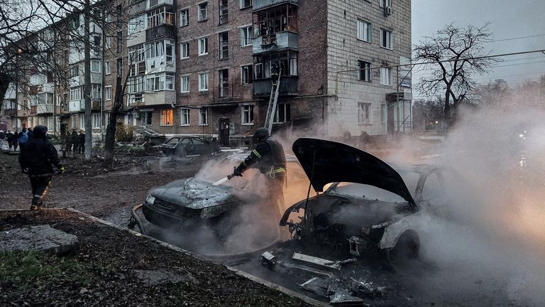 The aftermath of a Russian drone strike near the town of Konotop, Sumy region, on 10 April. Reuters