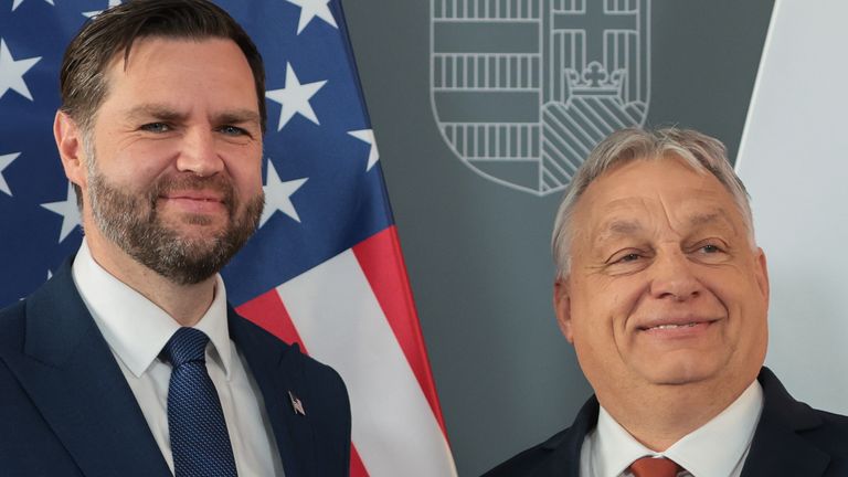 JD Vance meets with Viktor Orban in Budapest. Pic: AP