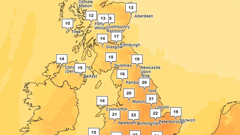 Çarşamba günü sıcaklıklar 24 dereceye kadar çıkabilir. Resim: Met Ofisi