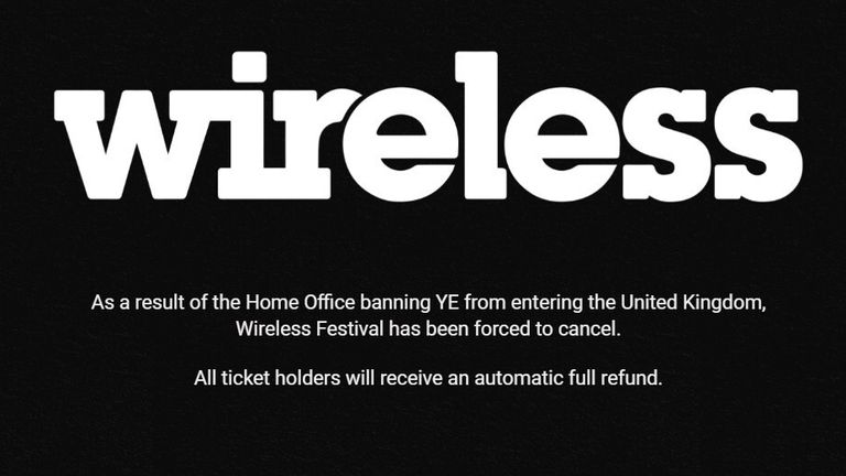 Wireless posted this message on its website following the government's block on West's entry
