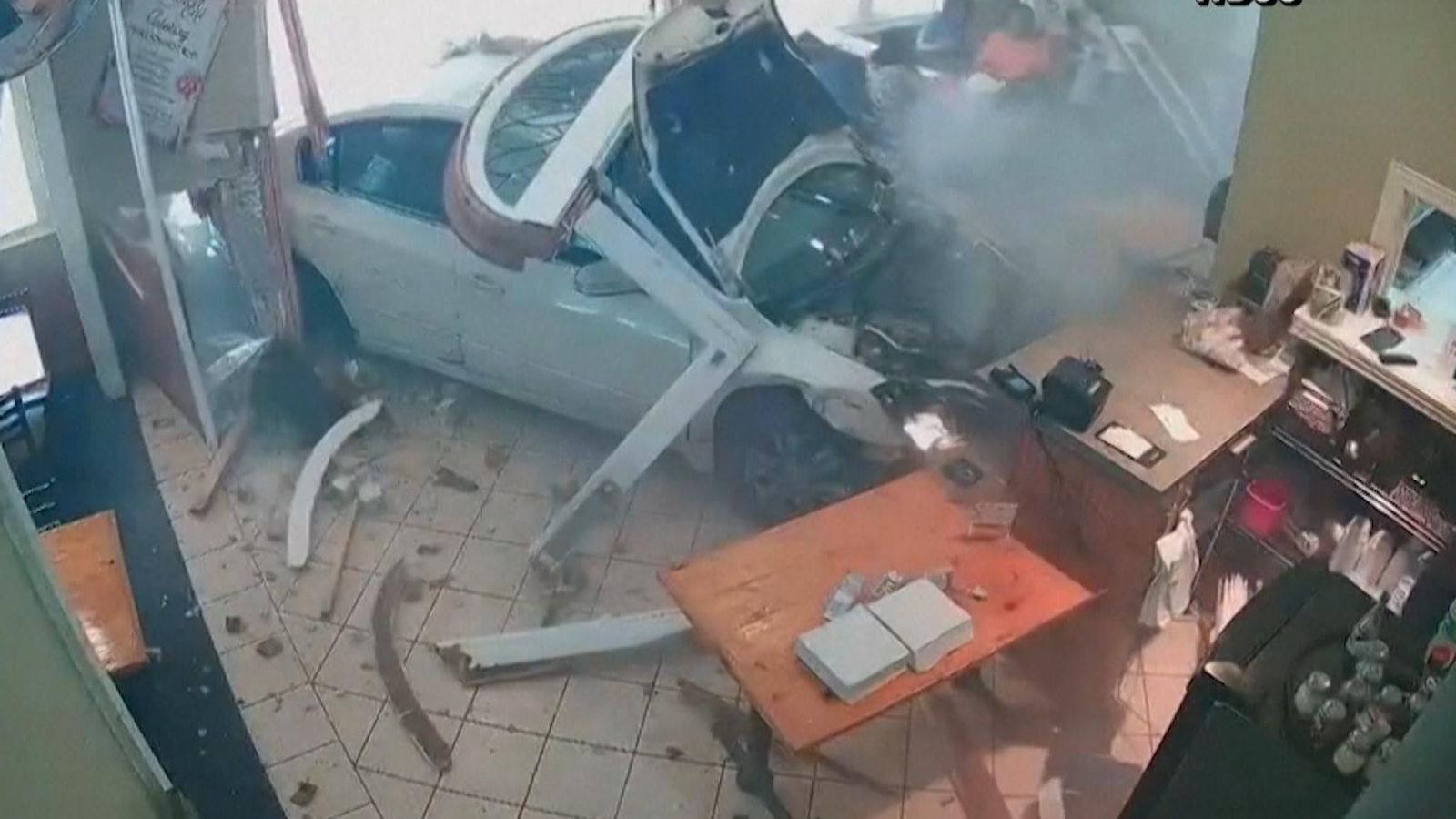 CCTV shows car smashing into restaurant feet from dining customers | US ...