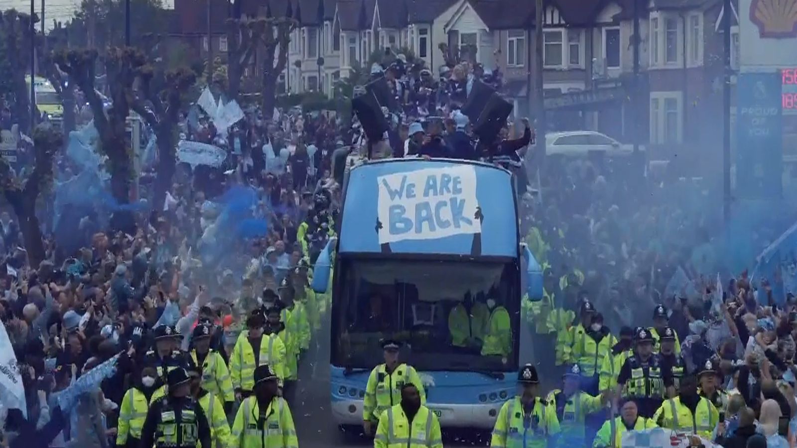 Thousands of fans cheer Coventry City's open-top bus parade after return to the Premier League