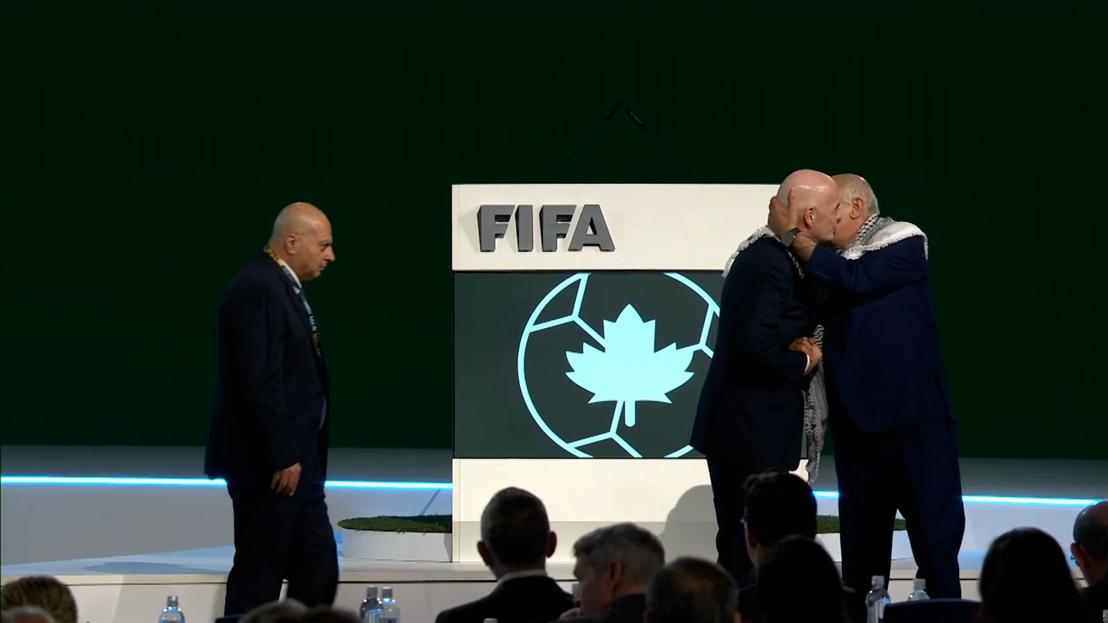 The awkward moment came as FIFA president Gianni Infantino tried  unsuccessfully to secure a handshake between Mr Rajoub and Mr Suliman.