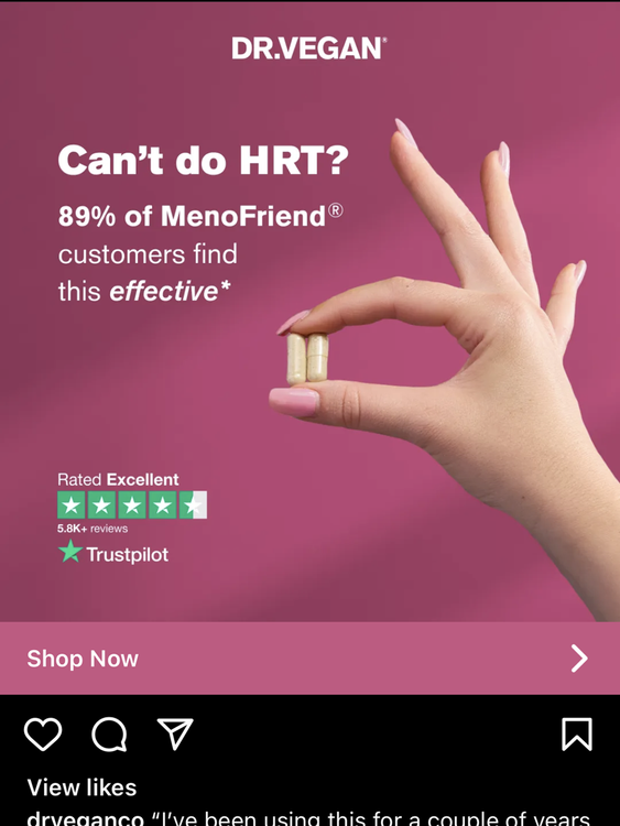In 2025, the ASA told the brand Dr Vegan to stop running an ad that implied its multivitamin could treat menopause symptoms. Pic: Instagram