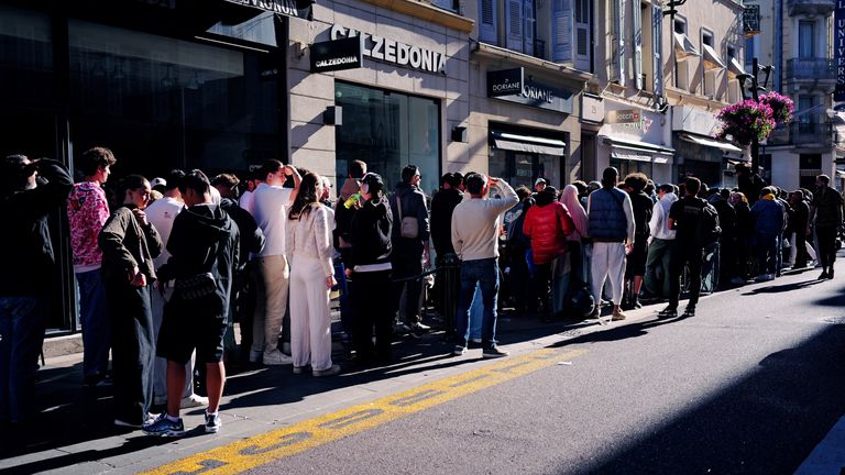 People queue for the AP x Swatch collaboration Royal Pop watch in Cannes, France. Pics: Reuters
