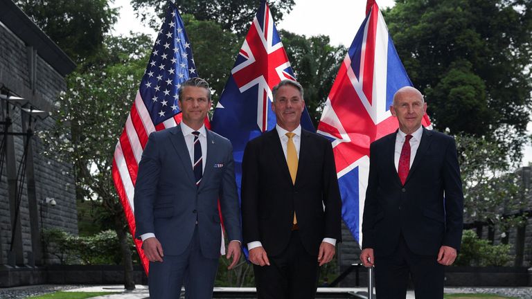 Mr Hegseth, Mr Marles and Mr Healey. Pic: AP